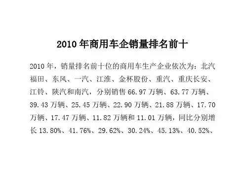 2010年商用车企销量排名前十