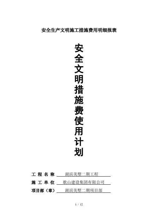 安全生产文明施工措施费用明细报表