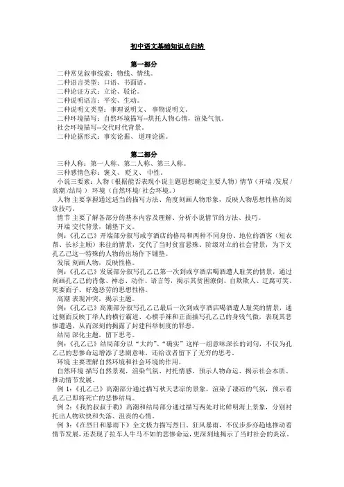 初中语文基础知识点归纳