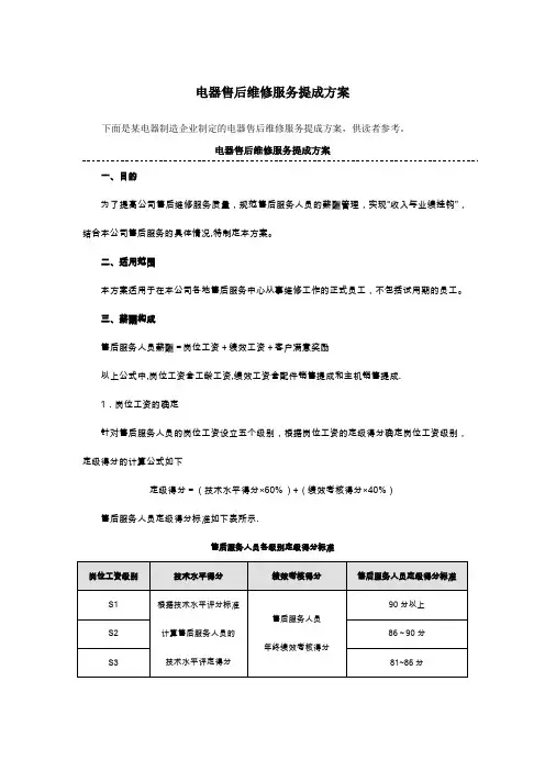 电器售后维修服务提成方案(附表)