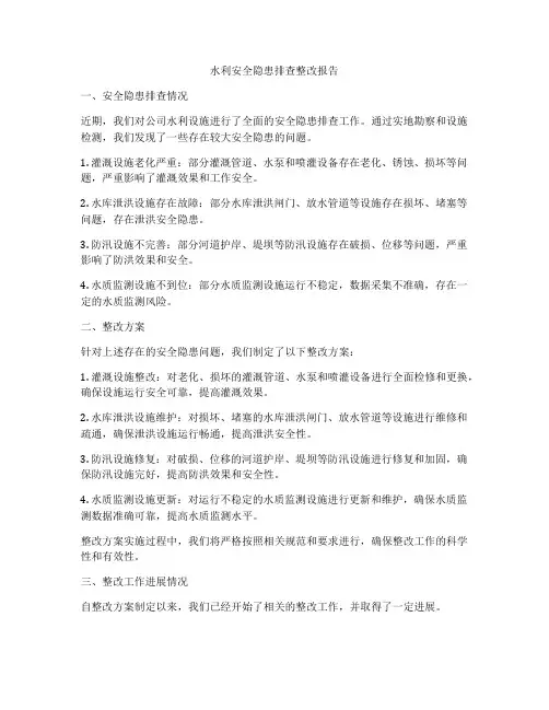 水利安全隐患排查整改报告