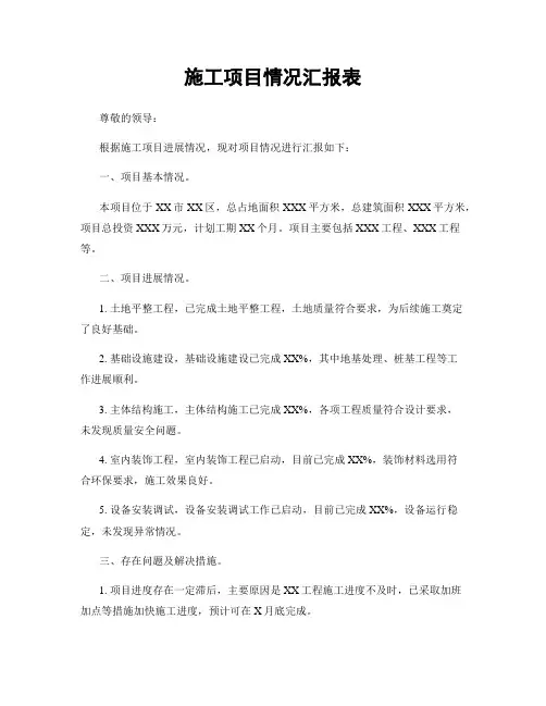 施工项目情况汇报表