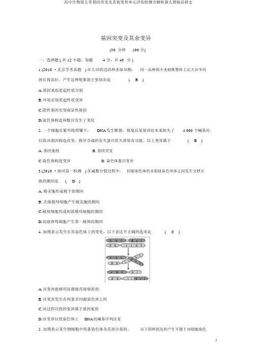 高中生物第五章基因突变及其他变异单元评估检测含解析新人教版必修2