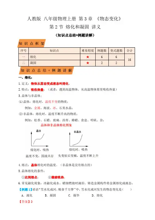 部编物理八年级上册3.2熔化和凝固(知识点+例题)(解析版)含答案