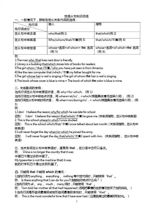 牛津高中英语模块一语法定语从句知识