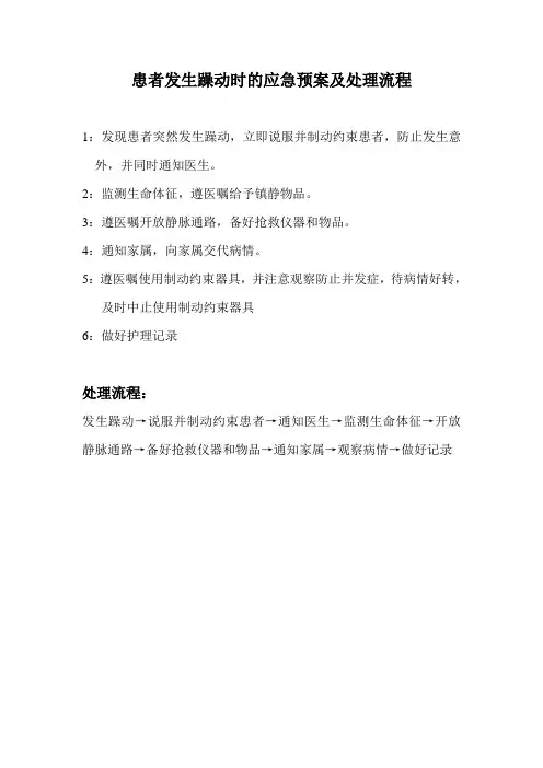 患者发生躁动时的应急预案及处理流程
