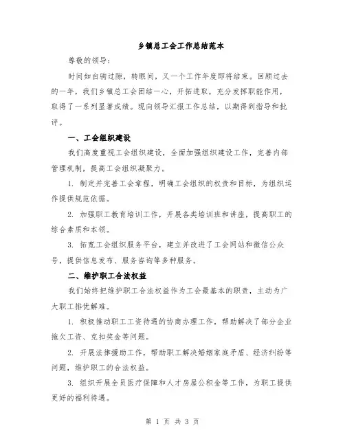 乡镇总工会工作总结范本
