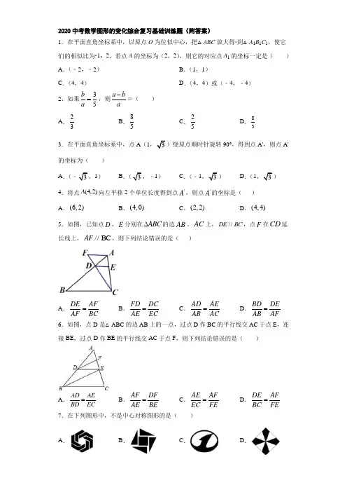 2020中考数学图形的变化综合复习基础训练题(附答案)