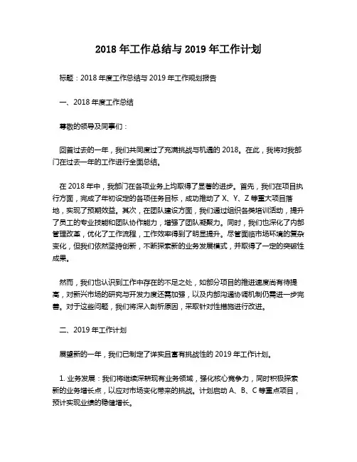 2018年工作总结与2019年工作计划
