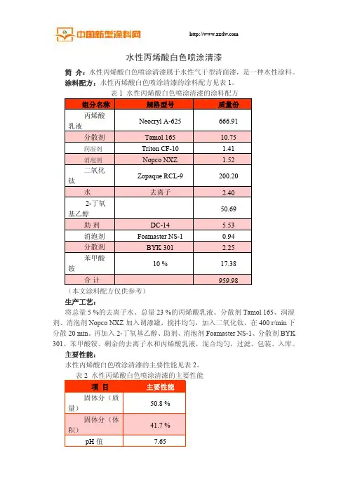 水性丙烯酸白色喷涂清漆