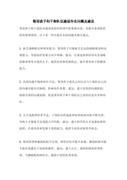 领导班子和干部队伍建设存在问题及建议