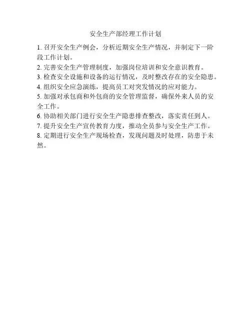 安全生产部经理工作计划