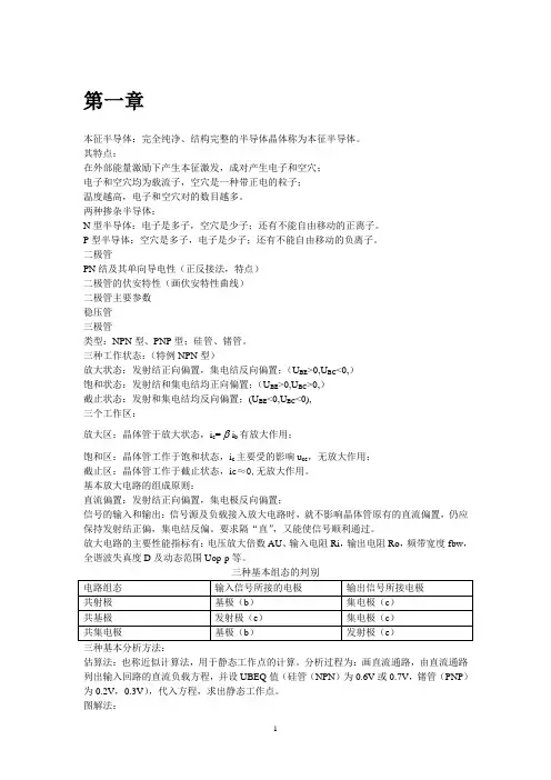 模拟电子技术基础期末复习总结