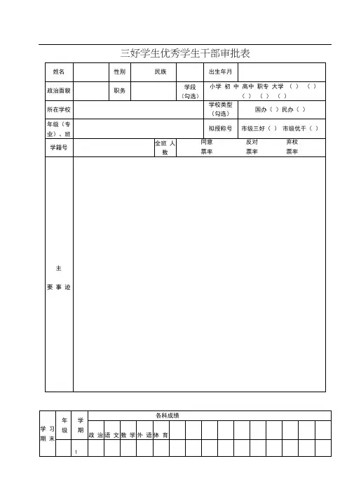 三好学生优秀学生干部审批表