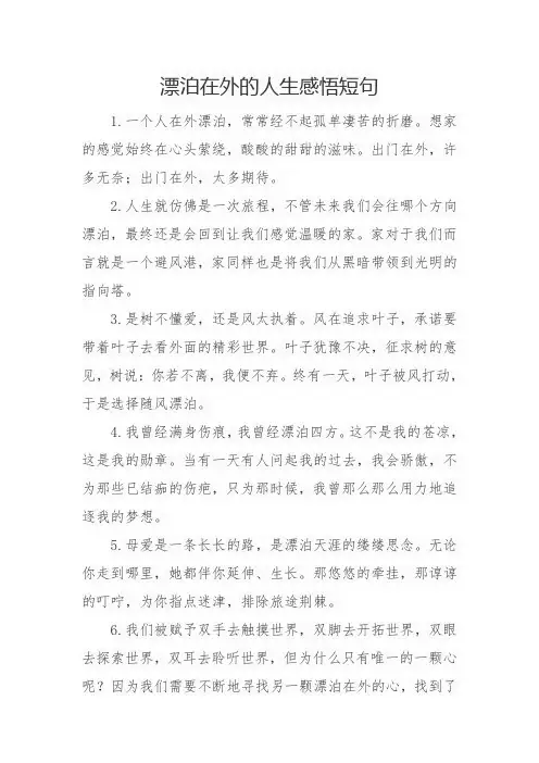 漂泊在外的人生感悟短句