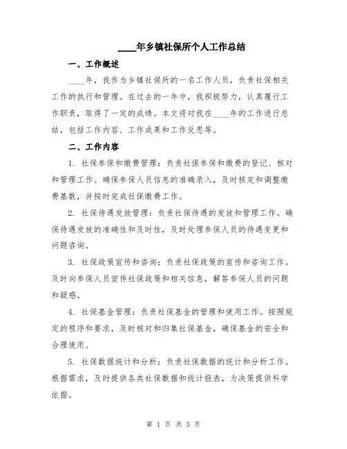 2024年乡镇社保所个人工作总结