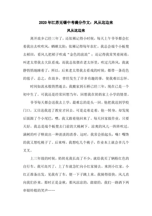 2020年江苏无锡中考满分作文：风从这边来