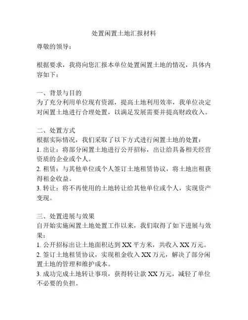 处置闲置土地汇报材料