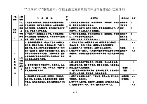 普通中小学校全面实施素质教育评价指标体系实施细则