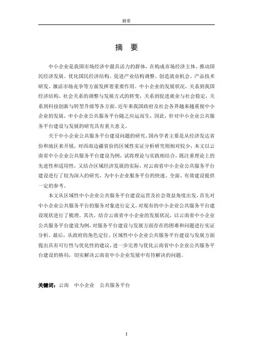 云南省中小企业公共服务平台建设与发展探讨