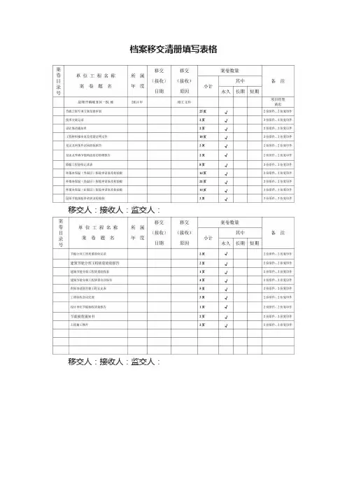 档案移交清册填写表格