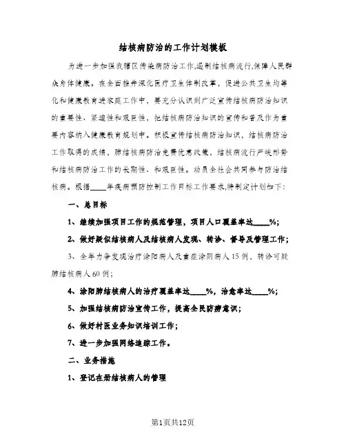 结核病防治的工作计划模板(4篇)