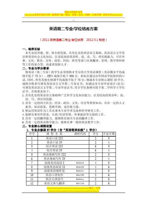 西南交大英语二专业本科培养方案
