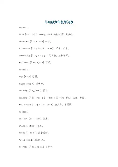 外研版六年级单词表