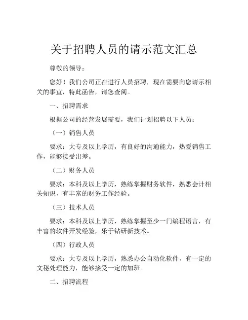 关于招聘人员的请示范文汇总