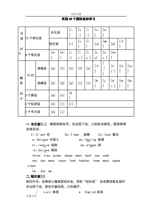 新颖版-英语48个国际音标地总结材料
