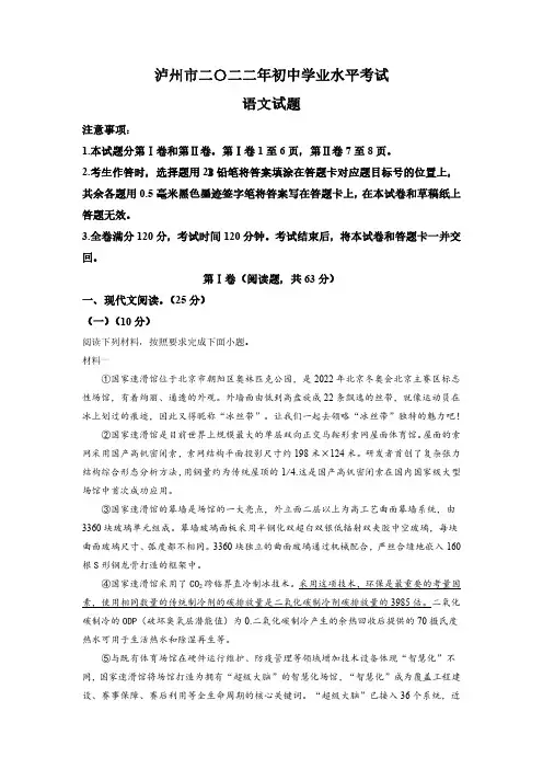 2022年四川省泸州市中考语文真题(解析版)
