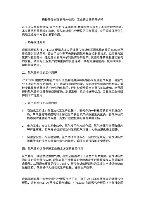 揭秘热导原理氢气分析仪：工业安全的新守护神