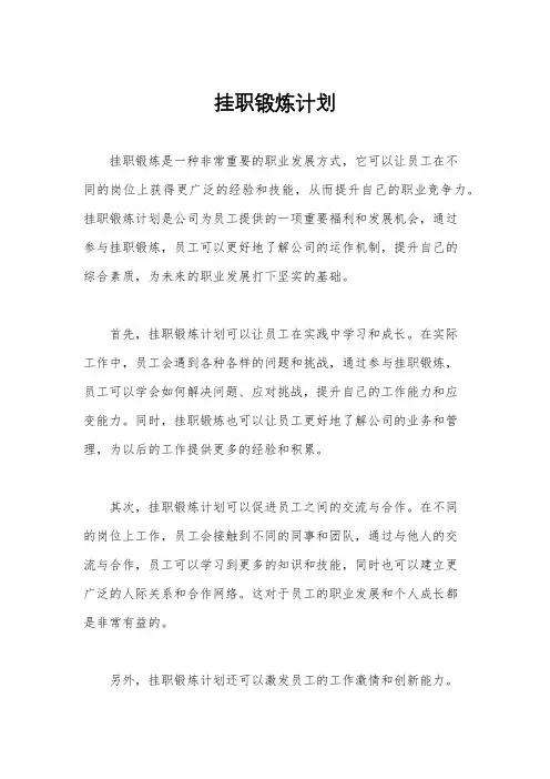 挂职锻炼计划