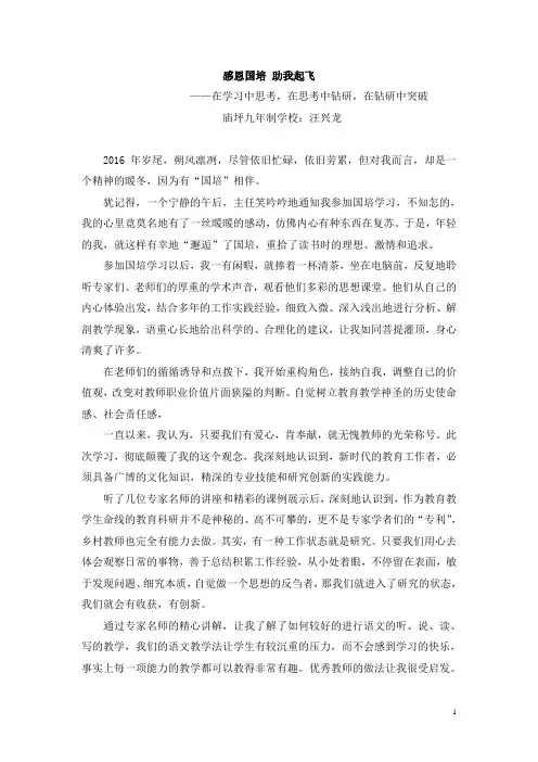 感恩国培,助我起飞