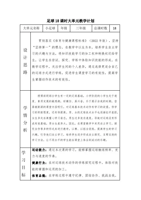 水平二三年级小足球大单元计划