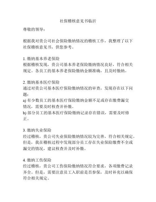 社保稽核意见书临沂
