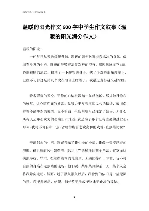 温暖的阳光作文600字中学生作文叙事(温暖的阳光满分作文)