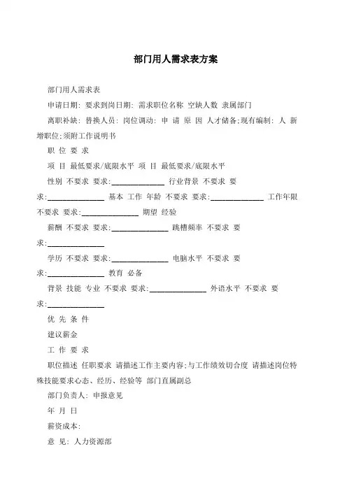 部门用人需求表
