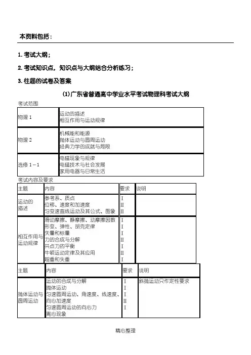 广东省普通高中学业水平考试物理科考试大纲和复习资料