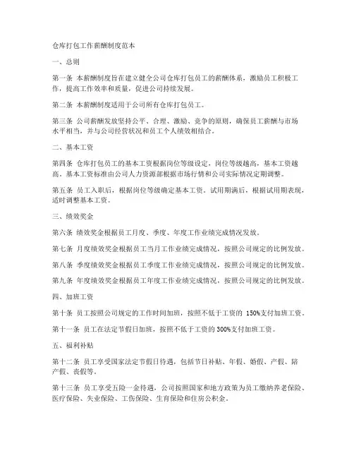 仓库打包工作薪酬制度范本
