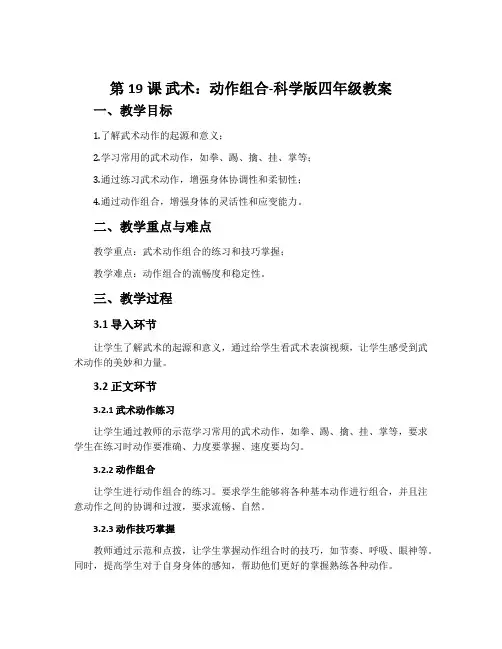 第19课 武术：动作组合-科学版四年级教案