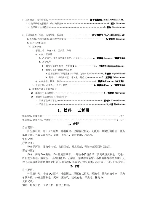 植物分类检索表