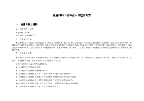XXXX金属材料工程专业人才培养方案[1]