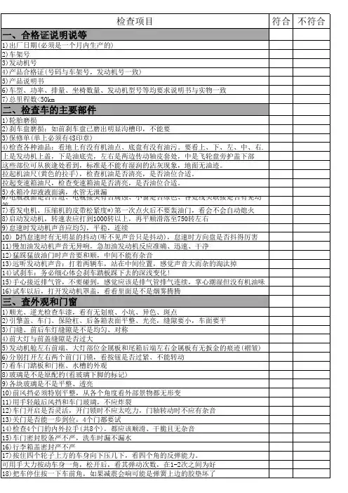 提车时注意事项_验车表格