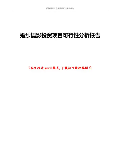 婚纱摄影投资项目可行性分析报告