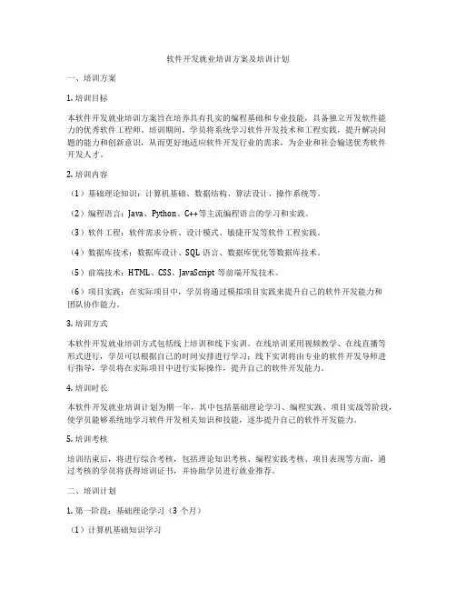 软件开发就业培训方案及培训计划