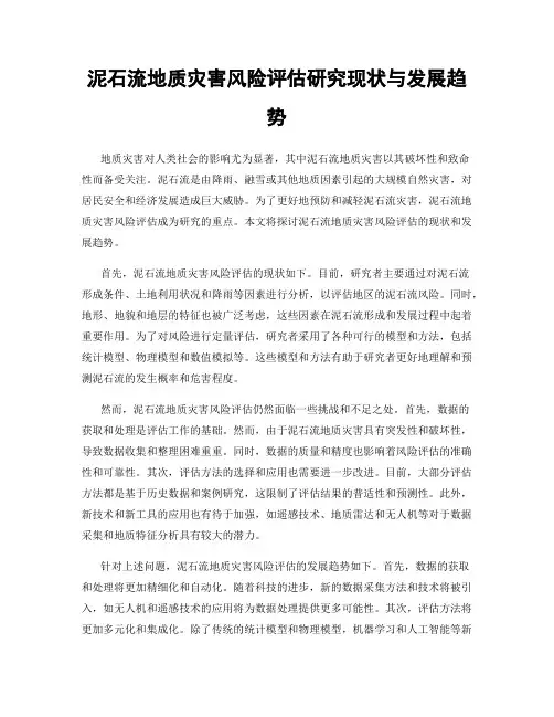 泥石流地质灾害风险评估研究现状与发展趋势