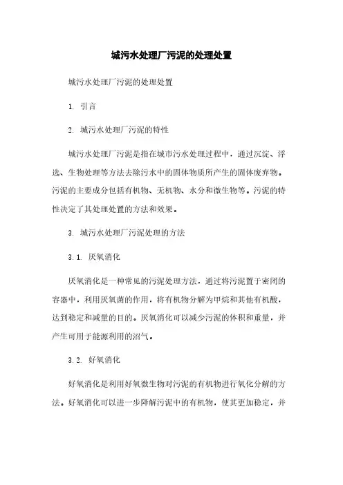 城污水处理厂污泥的处理处置
