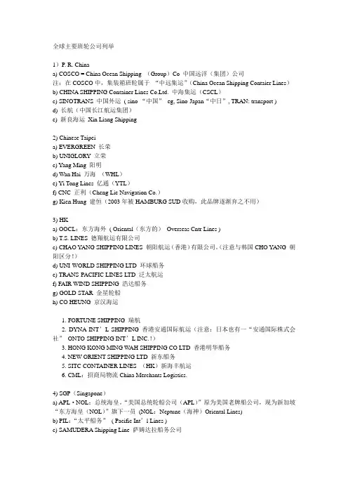 全球主要班轮公司列举