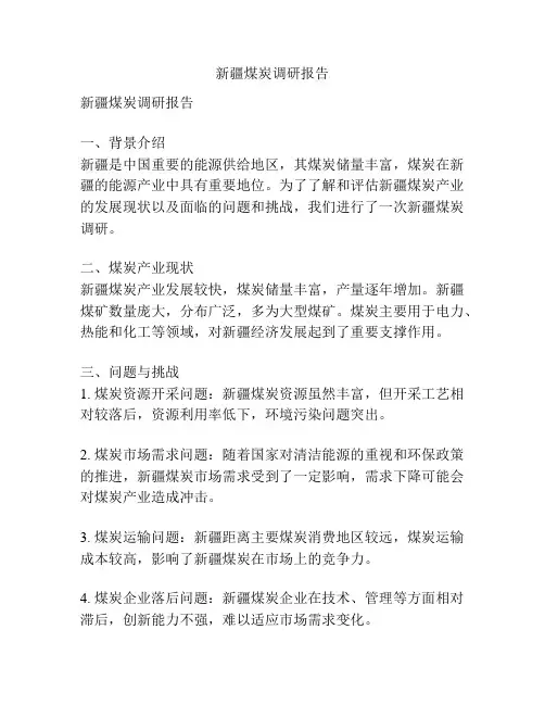 新疆煤炭调研报告